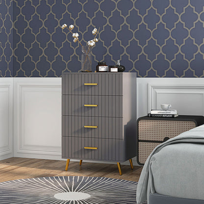 HOMCOM Four Drawer Embossed Line Dresser - Grey/Gold Tone