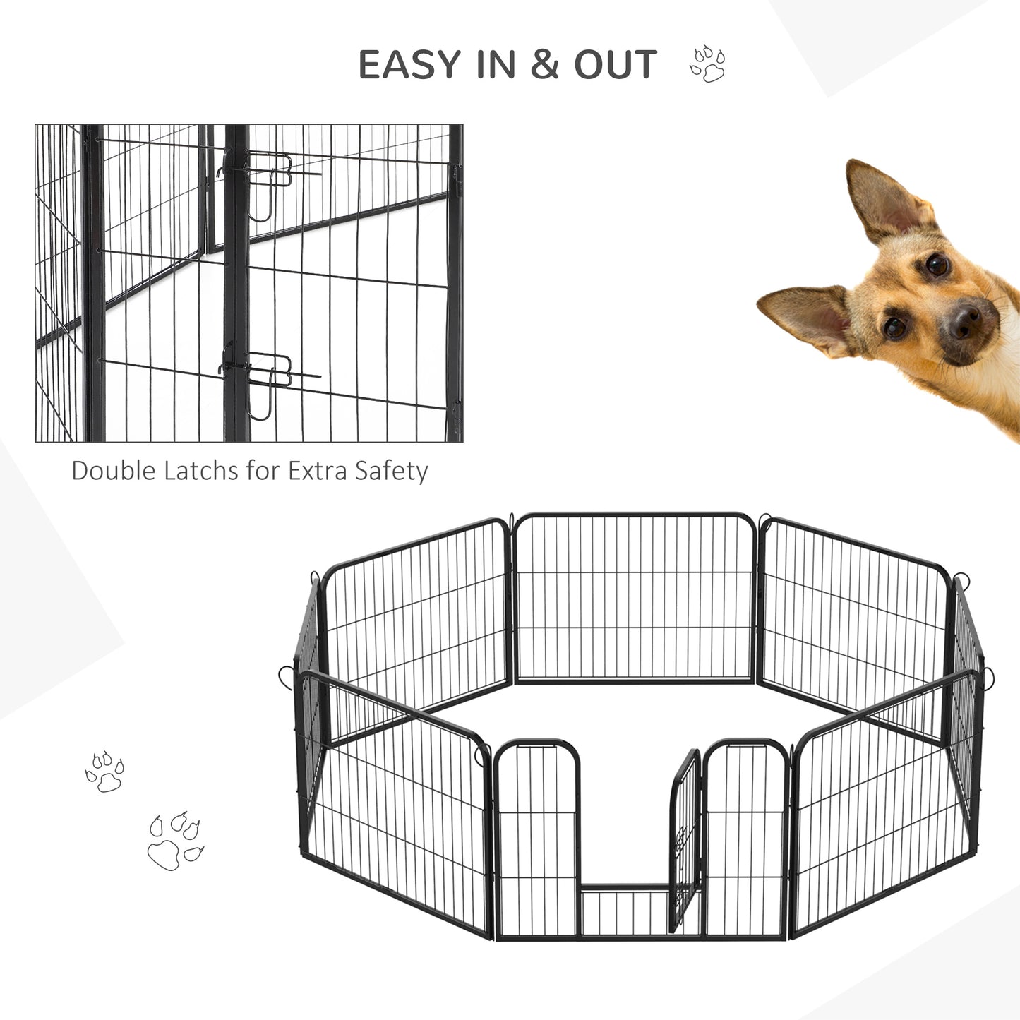 Pawhut Heavy Duty Dog pen 8 Panel Pet Puppy PlayPen Rabbit Hutch Run indoor outdoor Black, 80 x 60 cm