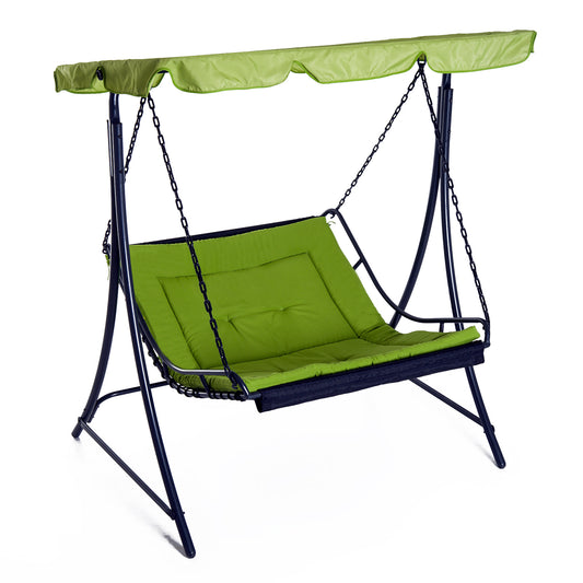 Outsunny 2 Seater Garden Swing Seat Bed, Sun Lounger with Adjustable Canopy, Cushioned Seat and Weather Resistant Steel Frame for Patio, Yard, Green