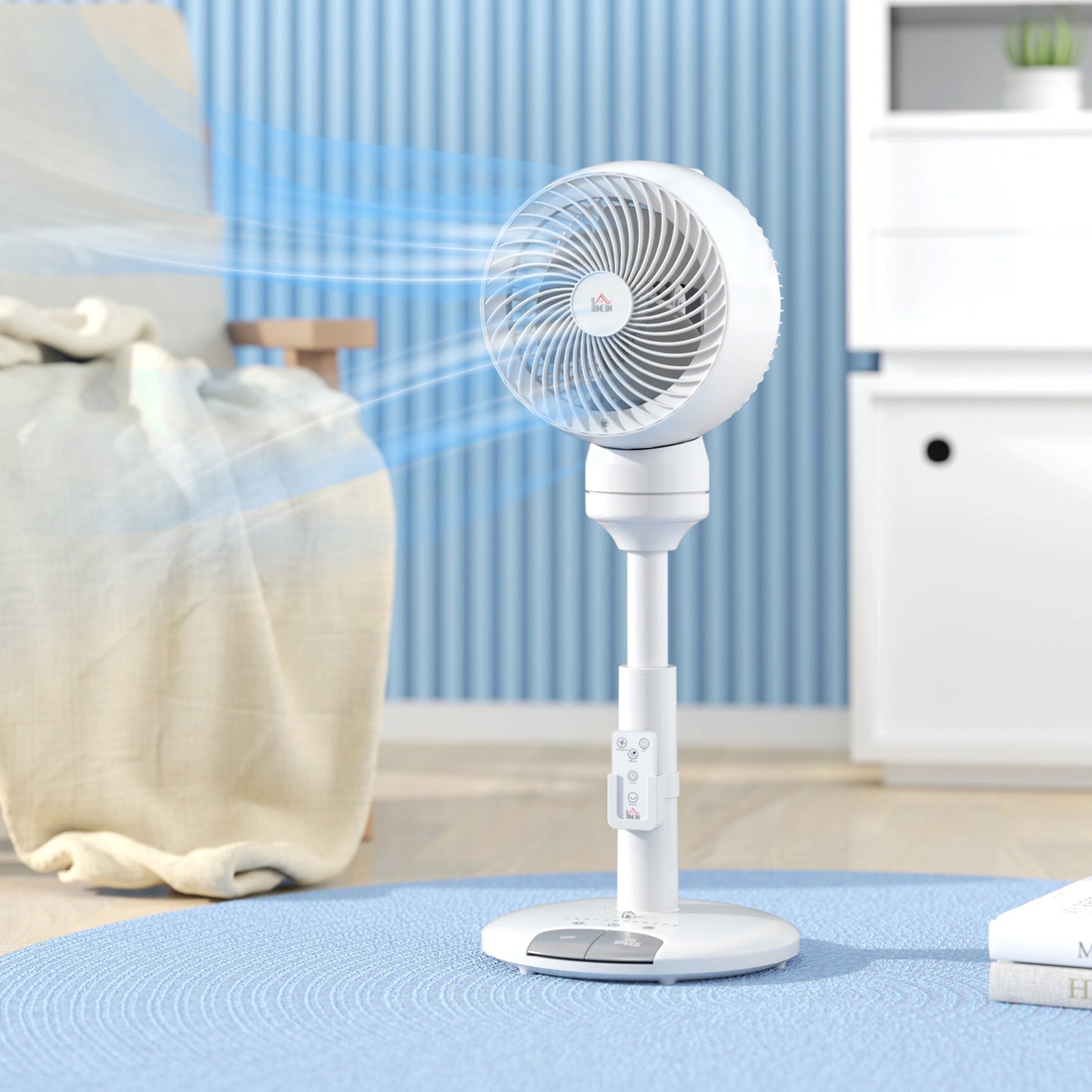 HOMCOM 9'' Air Circulator Fan 3 Speed 3 Mode, 70√Ç¬∞ Oscillation 90√Ç¬∞ Vertical Tilt, Height Adjustable, Remote Controller, for Living Room, Bedroom, Office, White