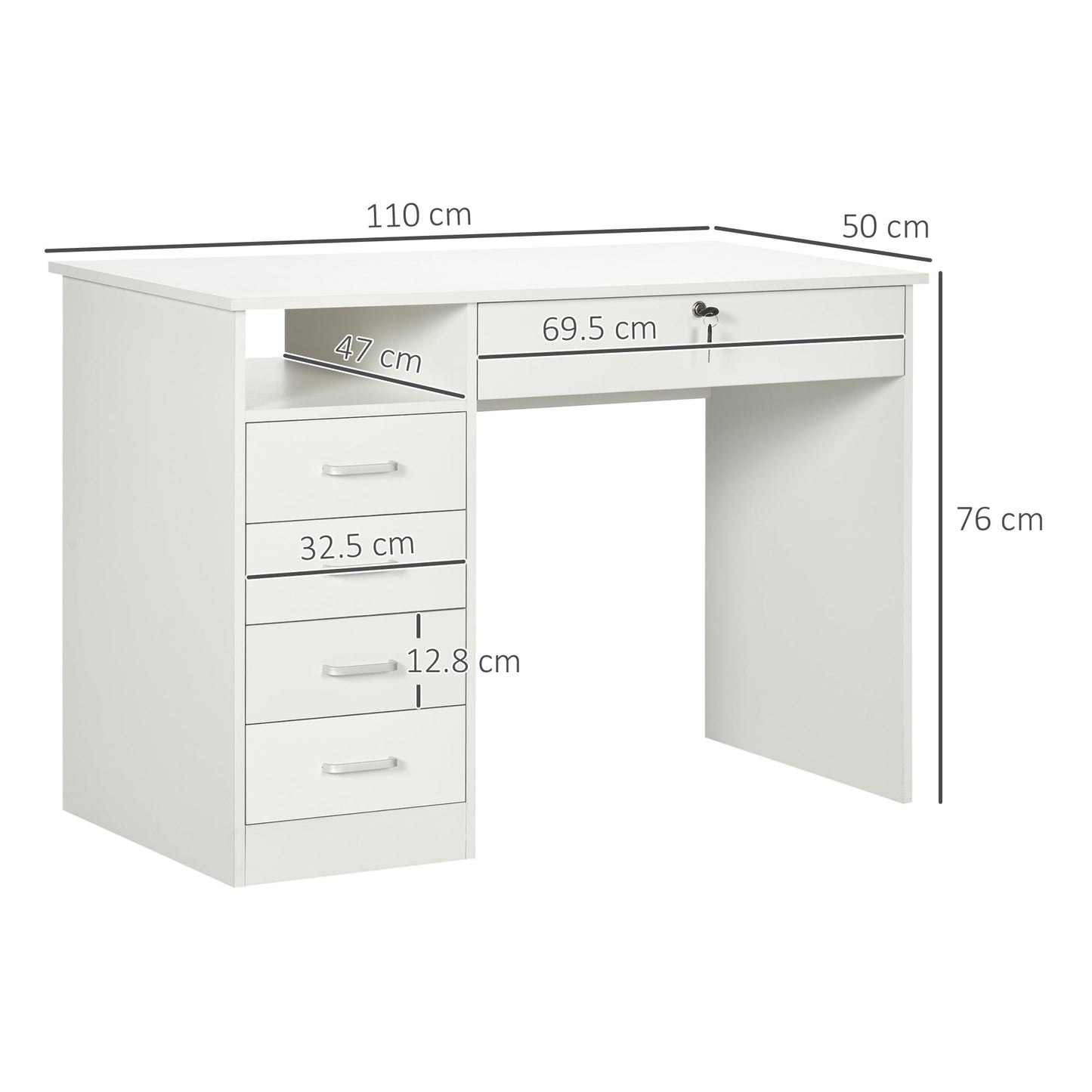 HOMCOM Computer Desk, Home Office Desk with Lockable Drawer, Storage Shelf for Study Bedroom, 110 x 50 x 76 cm, White