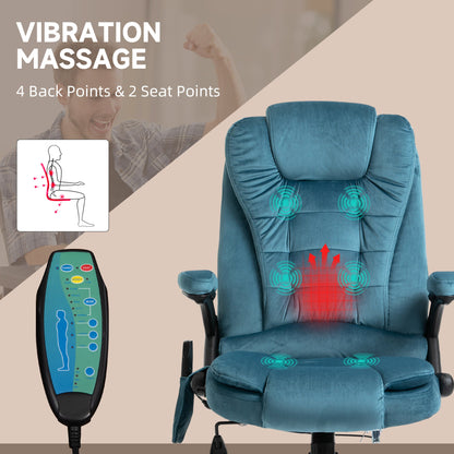 Vinsetto Massage Recliner Chair Heated Office Chair with Six Massage Points Velvet-Feel Fabric 360√Ç¬∞ Swivel Wheels Blue