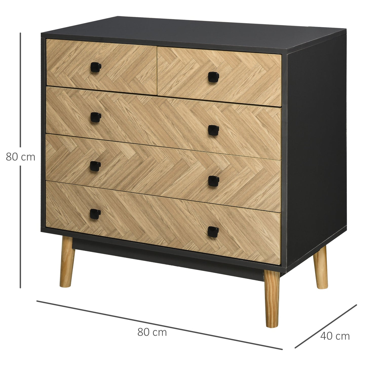 HOMCOM Chest of Drawers, 5 Drawer Storage Cabinet Sideboards with Metal Handles Freestanding Dresser for Bedroom, Living Room