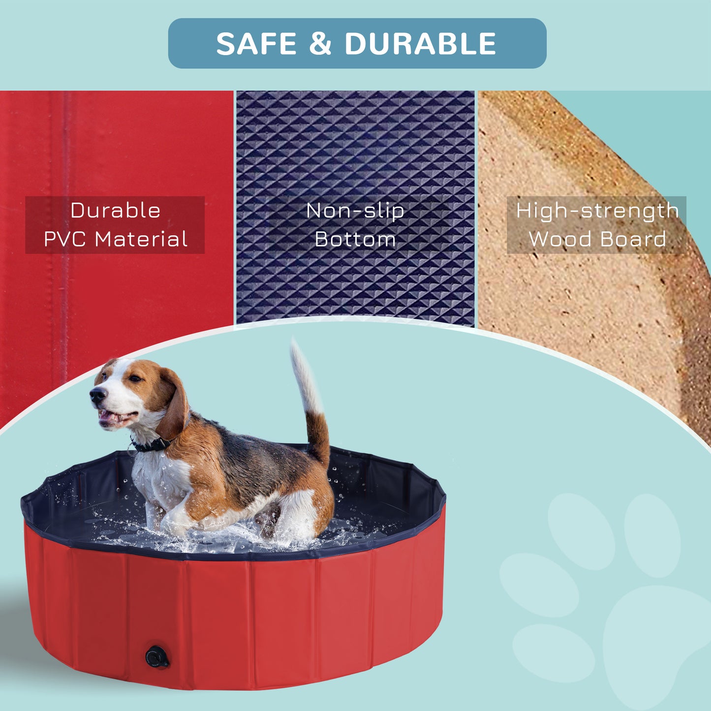 PawHut Foldable Dog Paddling Pool Pet Cat Swimming Pool Indoor/ Outdoor Collapsible Summer Bathing Tub Shower Tub Puppy Washer, √é¬¶ 100 x 30H cm, Red