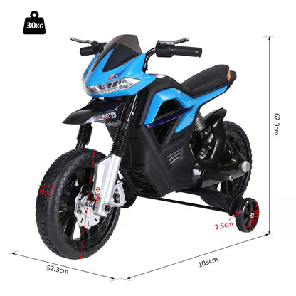 HOMCOM Kids Electric Motorbike 6V Ride On Battery Powered Motorcycle w/ Lights Music Forward Brake for 3-8 Years Old Blue