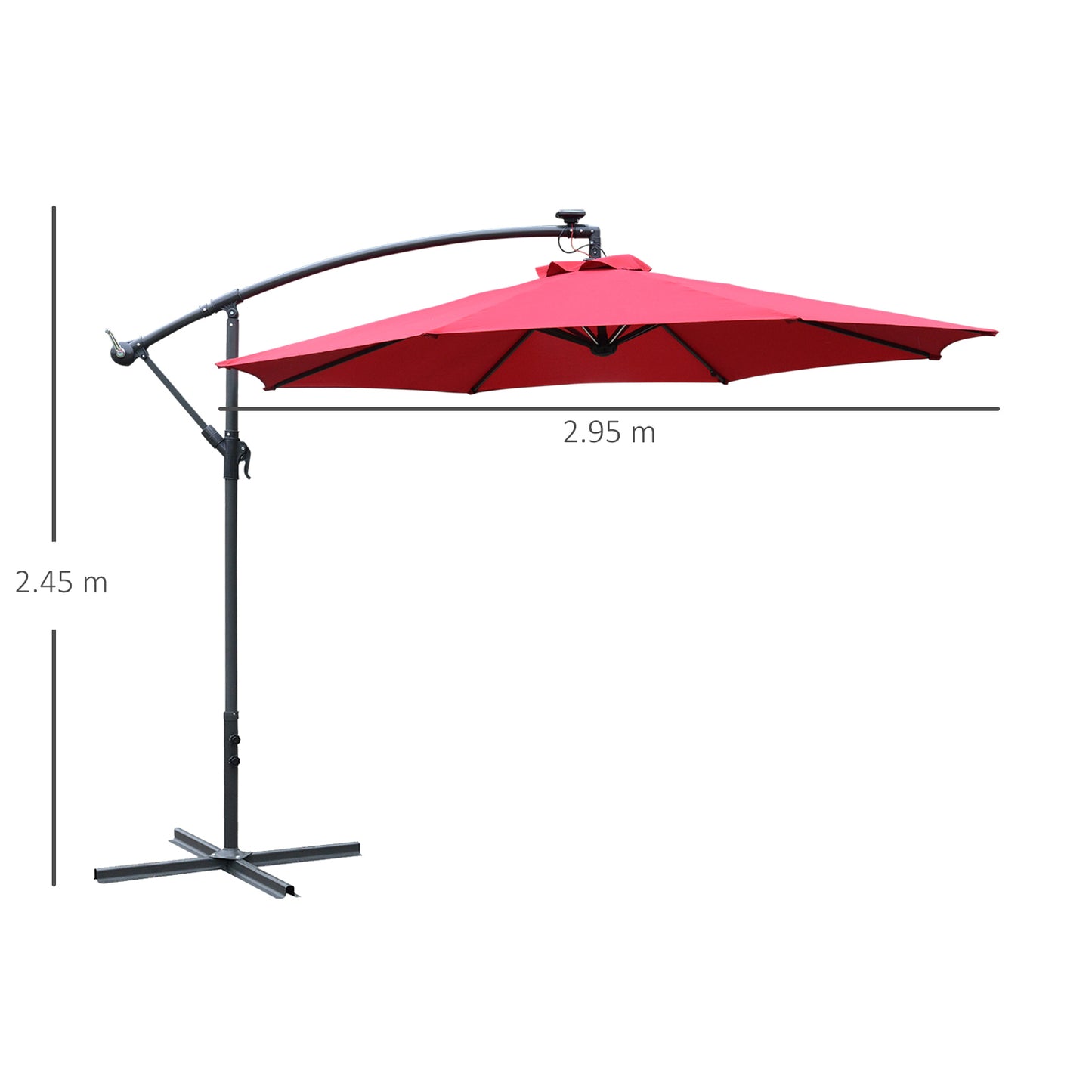 Outsunny Umbrella Parasol W/Solar Powered LED strips, √é¬¶2.95x2.45H m-Wine Red