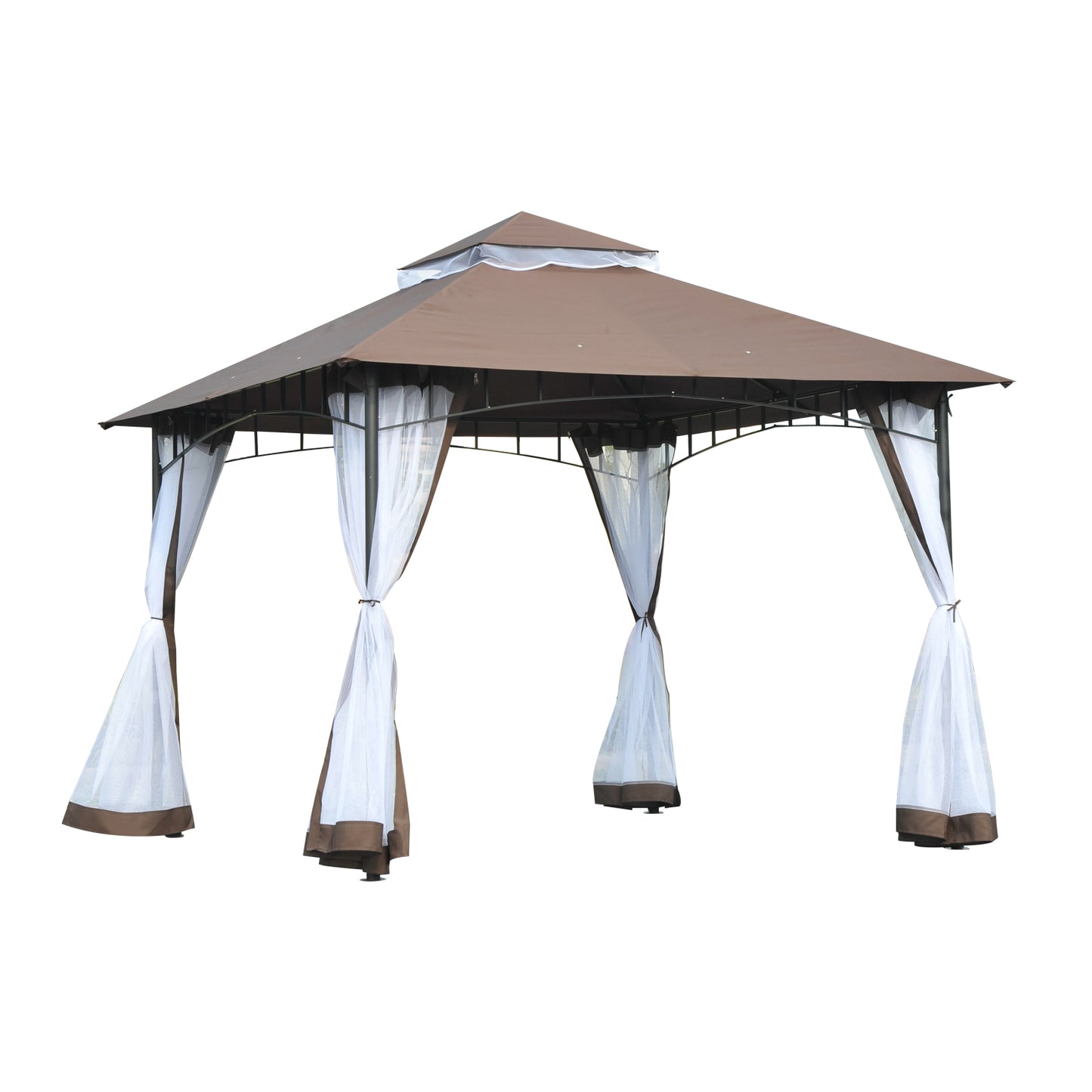 Outsunny 3 x 3 meter Patio Metal Gazebo Square Outdoor Party Wedding Canopy Shelter w/Mesh - Brown