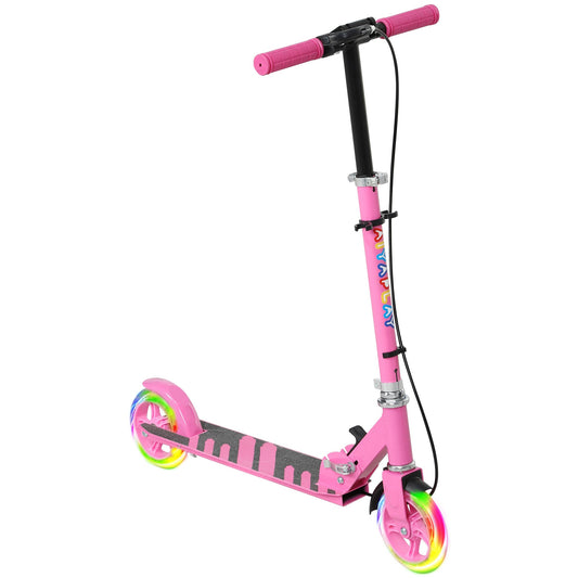 AIYAPLAY Scooter for Kids Ages 3-8 with Adjustable Handle, 2 Light up Wheels, Handbrake & Rear Brake for Girls and Boys, Pink