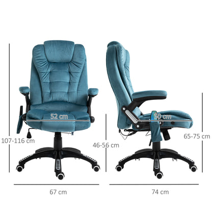 Vinsetto Massage Recliner Chair Heated Office Chair with Six Massage Points Velvet-Feel Fabric 360√Ç¬∞ Swivel Wheels Blue