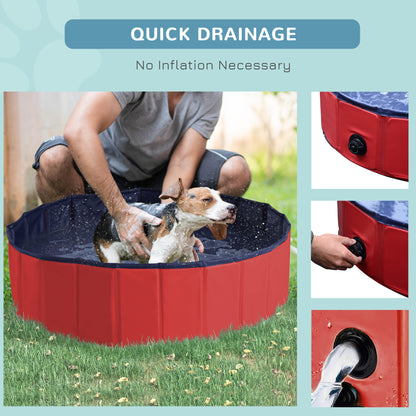 PawHut Foldable Dog Paddling Pool Pet Cat Swimming Pool Indoor/ Outdoor Collapsible Summer Bathing Tub Shower Tub Puppy Washer, √é¬¶ 100 x 30H cm, Red