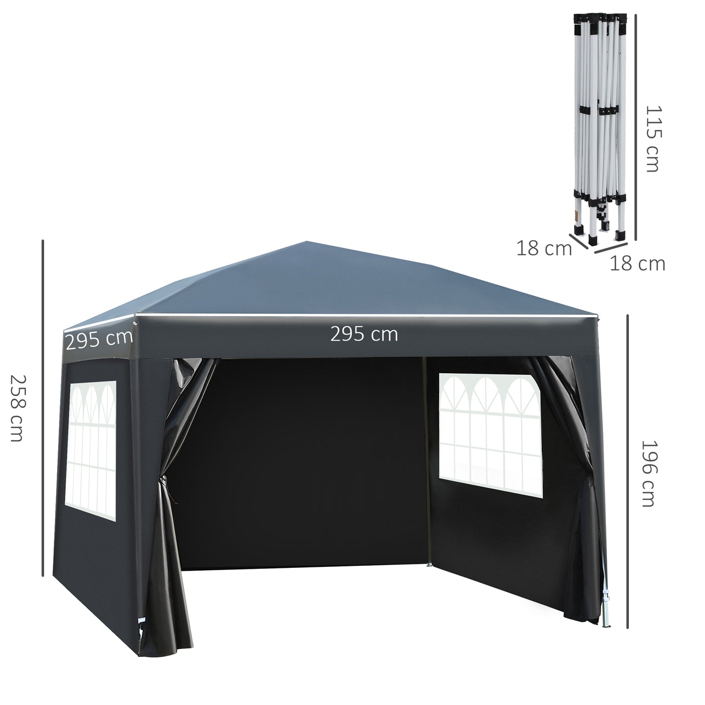 Outsunny 3 x 3 m Garden Pop Up Gazebo, Wedding Party Tent Marquee, Water Resistant Awning Canopy with Sidewalls, Windows, Carry Bag, Black