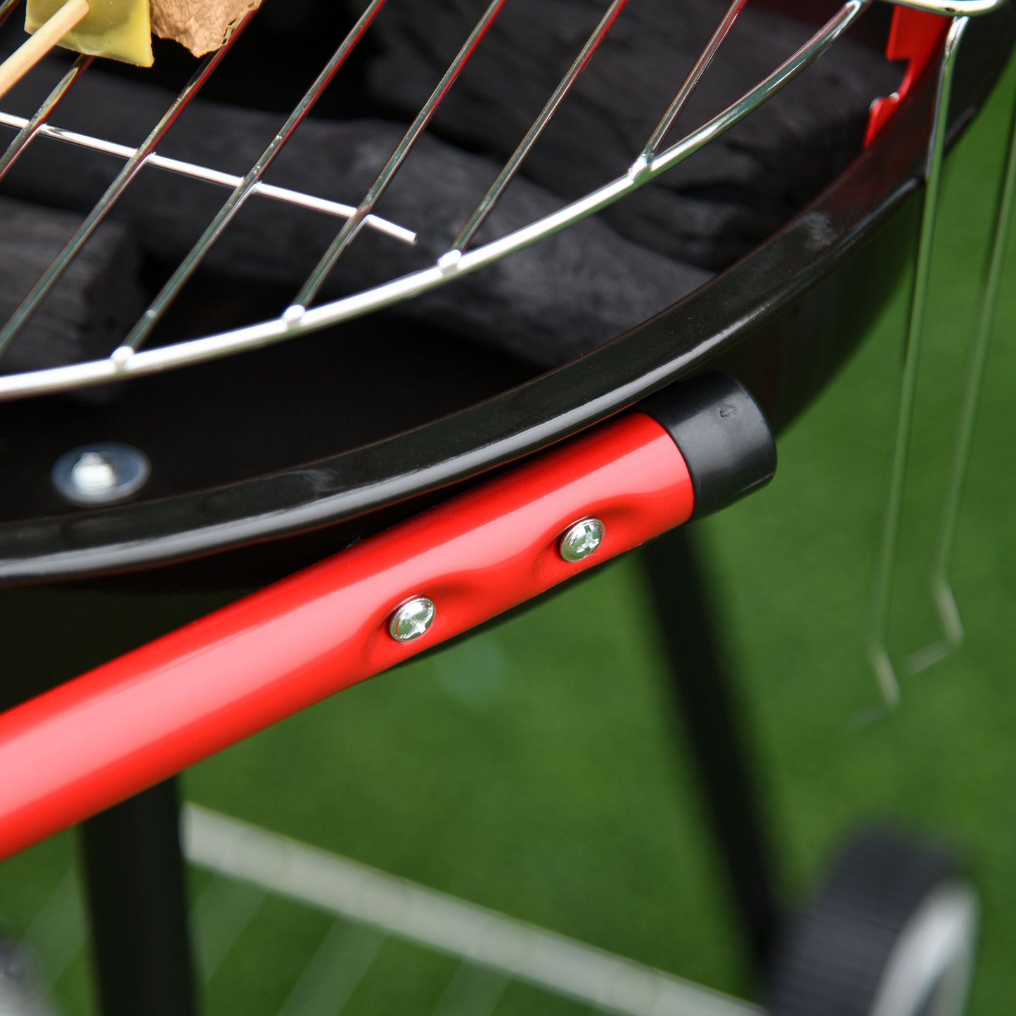 Outsunny Charcoal Outdoor Barbecue Grill, 2 Wheels, size (75.5H x 50L x 82W cm)-Red/Black