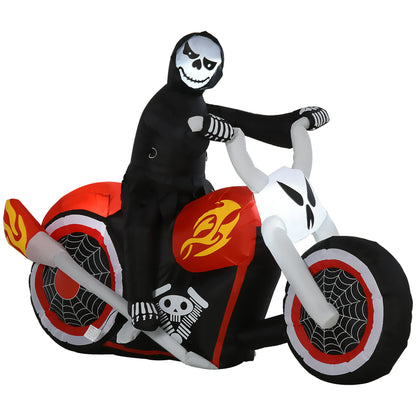 HOMCOM 1.8m Giant Inflatable Grim Reaper Motorcycle Halloween Decoration Ghost Flaming with LED Outdoor Air Blown Holiday D√É¬©cor