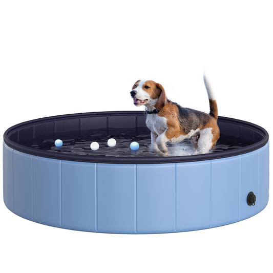 PawHut Foldable Dog Paddling Pool Pet Cat Swimming Pool Indoor/Outdoor Collapsible Summer Bathing Tub Shower Tub Puppy Washer (√é¬¶120 √É‚Äî 30H cm, Blue)