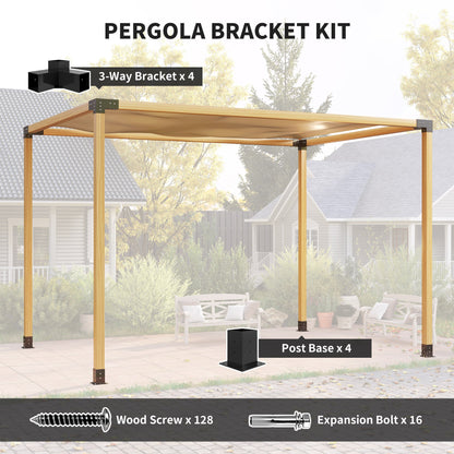 Outsunny Pergola Kit, DIY Pergola Brackets with 3-Way Pergola Corner Brackets and Post Base for 4" x 4" (Actual 3.6" x 3.6") Lumber, 8 PCS Includes Screws