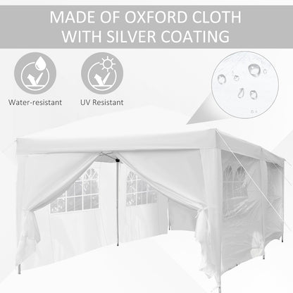 Outsunny 3 x 6 m Garden Pop Up Gazebo, Wedding Party Tent Marquee, Water Resistant Awning Canopy with Sidewalls, Windows, Carry Bag, White