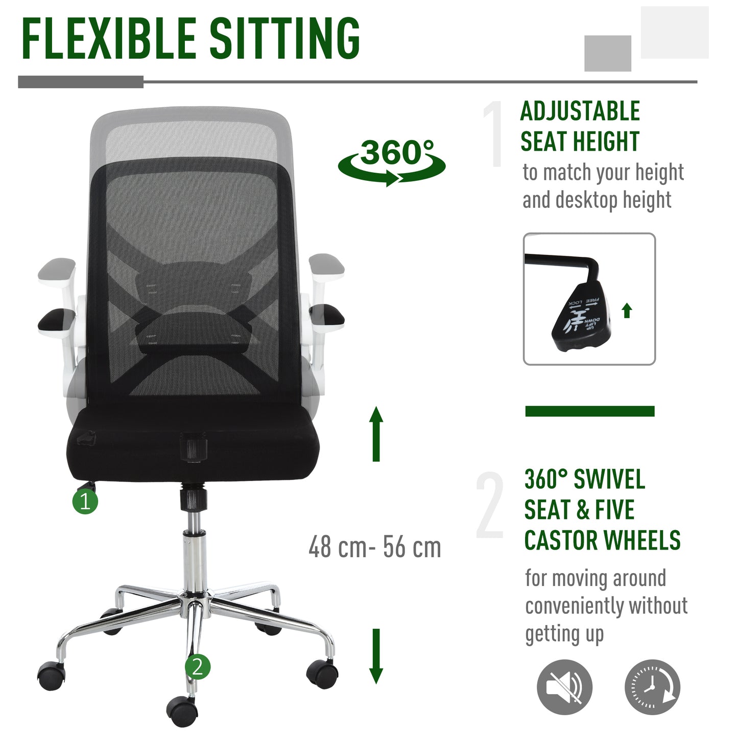 Vinsetto Office Chair with Folding Back Mesh Swivel High Back Chair Adjustable Height