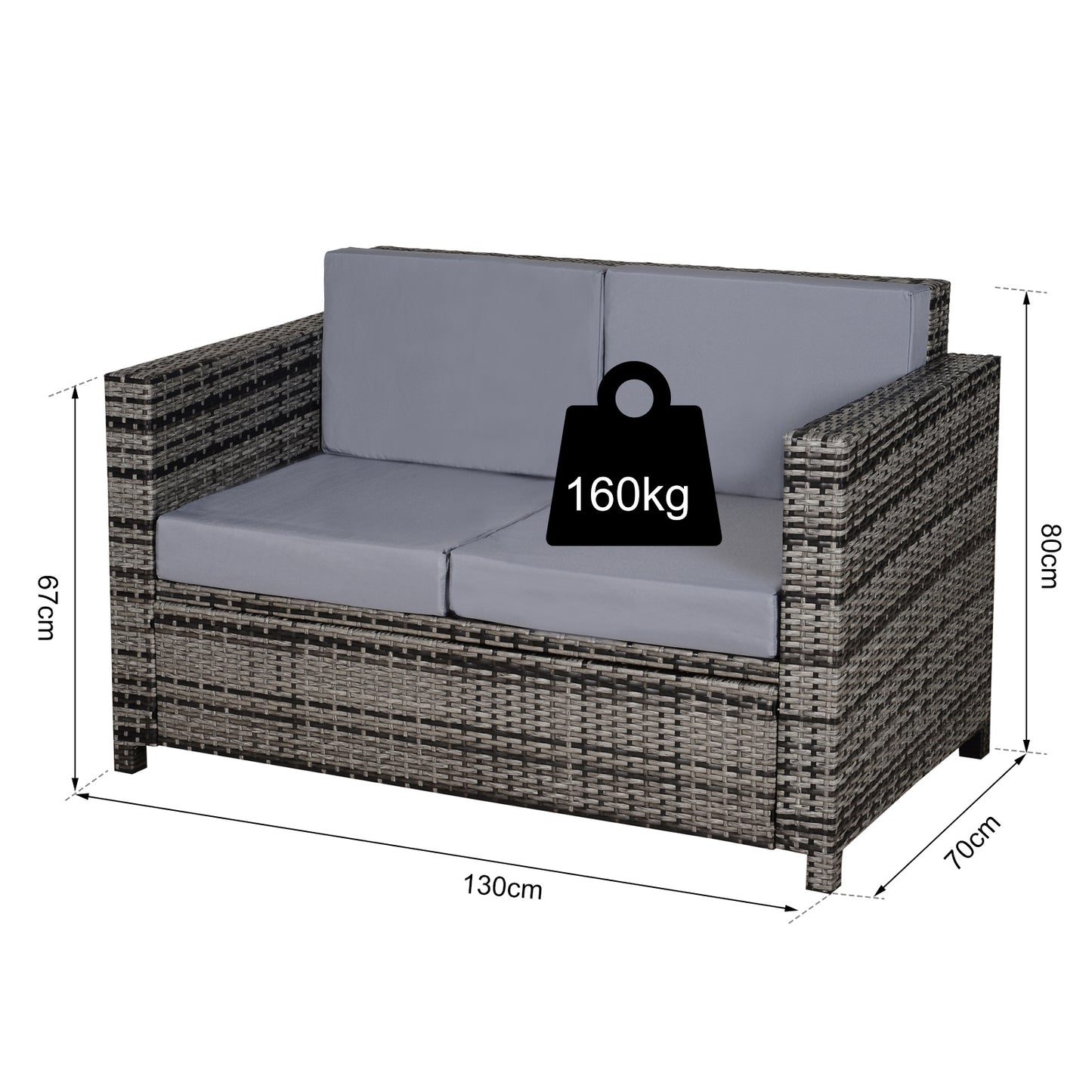 Outsunny Two-Seater Rattan Sofa - Mixed Grey