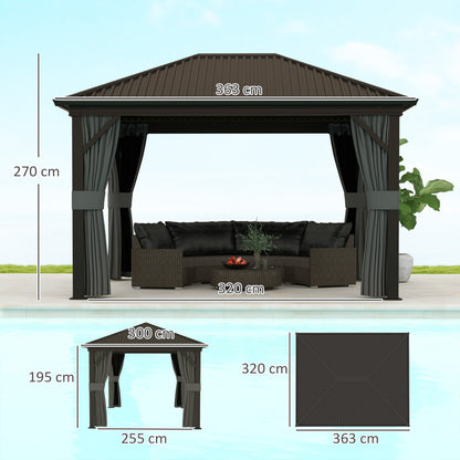 Outsunny 3.6 x 3(m) Aluminium Frame Hardtop Gazebo, with Accessories