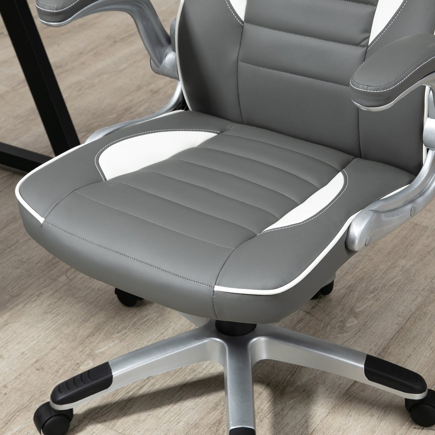 Vinsetto Computer Gaming Chair, Office Desk Swivel Chair, PU Leather Racing Chair with 90√Ç¬∞ Flip-up Armrest, Adjustable Height and Rolling Wheels, Grey