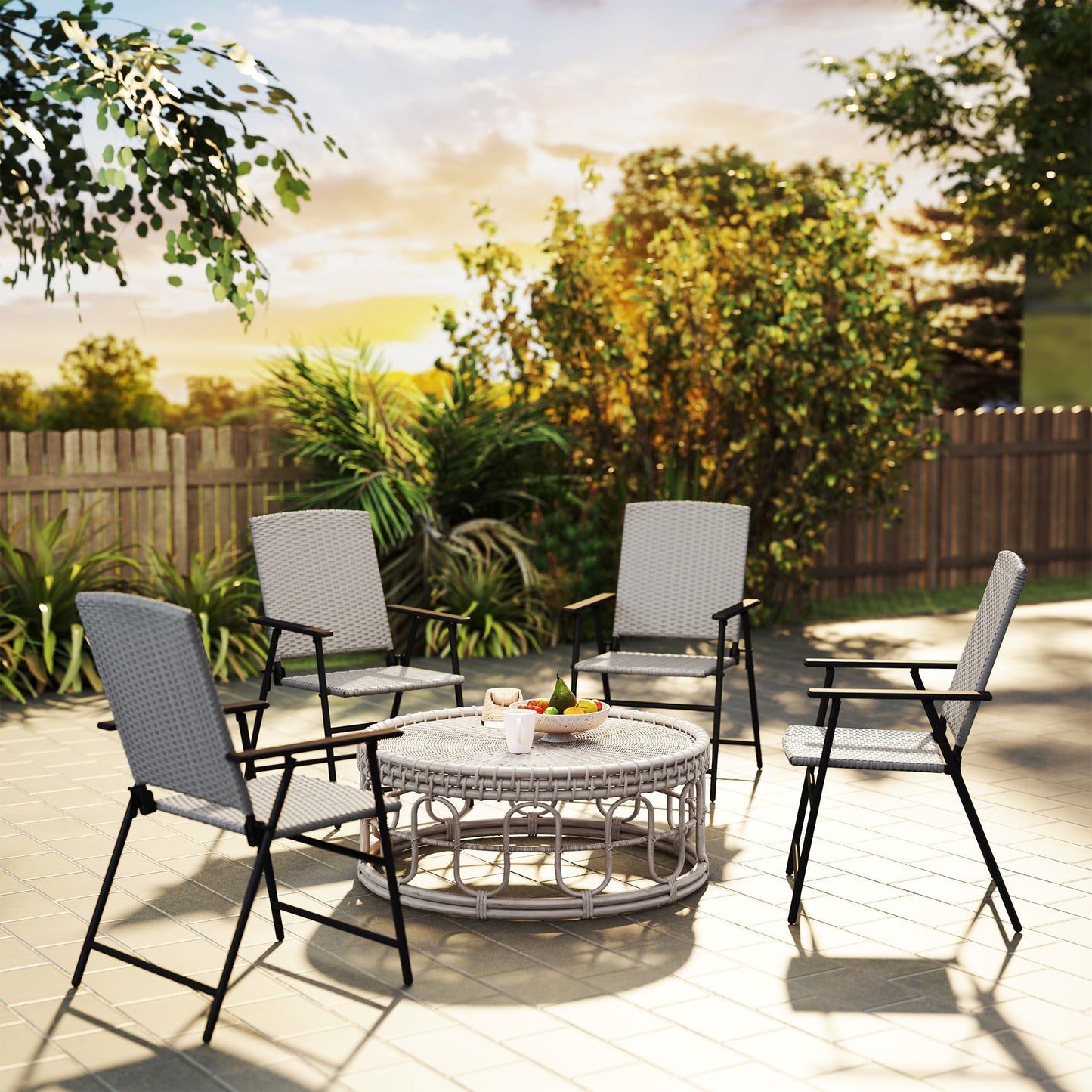 Outsunny Set of Four Folding Rattan Seat Chairs - Grey