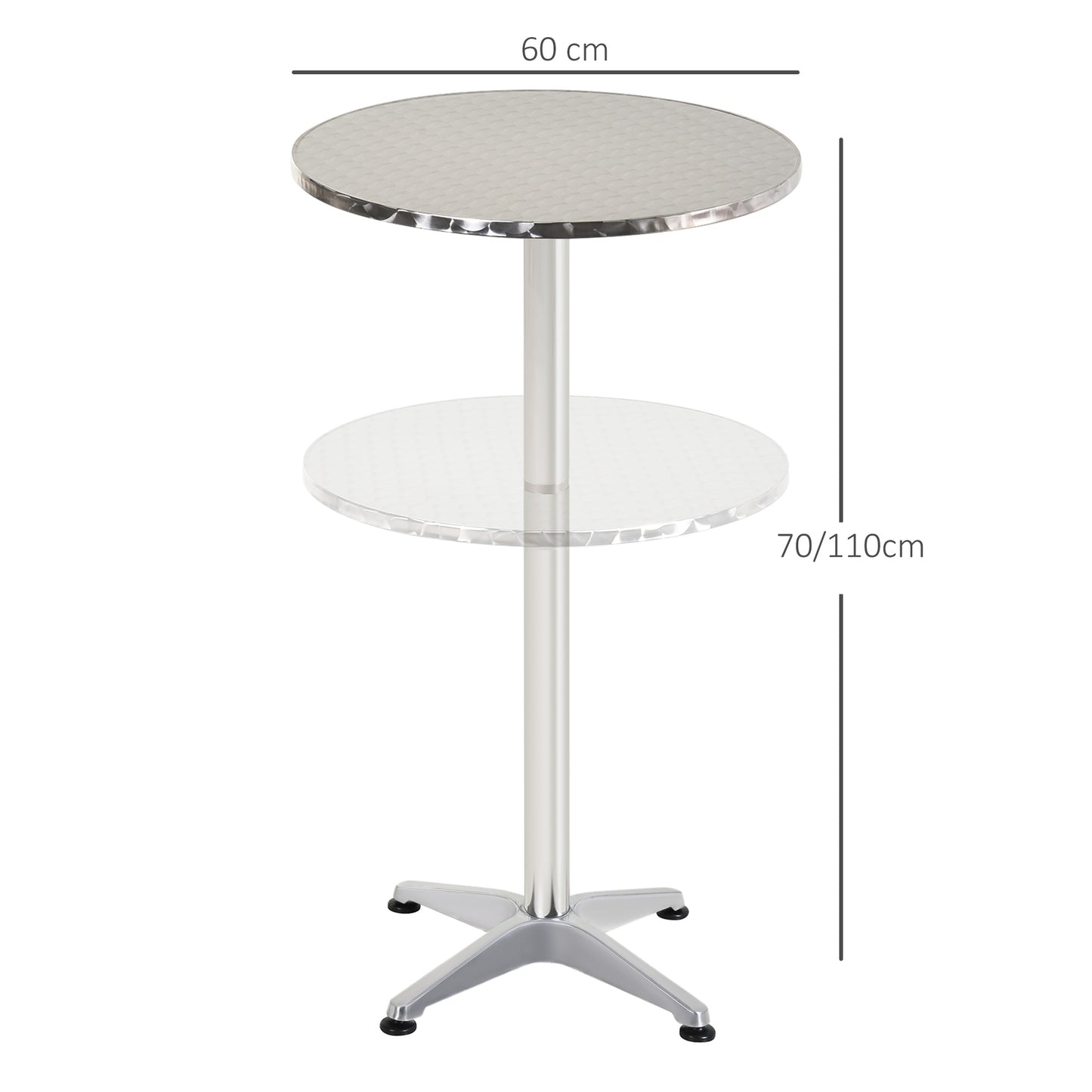 HOMCOM Aluminum Bistro Bar Table Round Tabletop Dining Wine Pub Stainless Steel 2 Height Settings 70cm/110cm