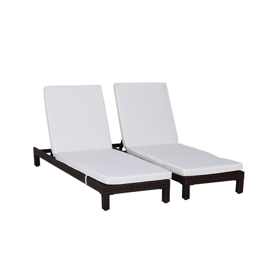 Outsunny 2 Seater Rattan Sun Lounger Set, Steel Frame-Brown/Cream White