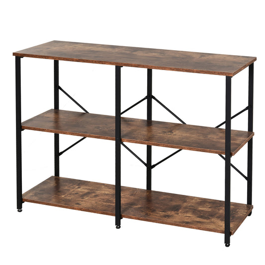 HOMCOM 3-Tier Industrial Style Shelf Metal Frame Smooth Shelves Adjustable Feet Home Office Display Storage Unit Sleek 76x120cm Brown