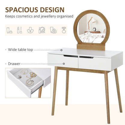 HOMCOM Dressing Table & Stool Set w/ Drawers Mirror Modern Elegant Vanity Makeup Padded Seat Home Bedroom Beauty Furniture Natural Brown