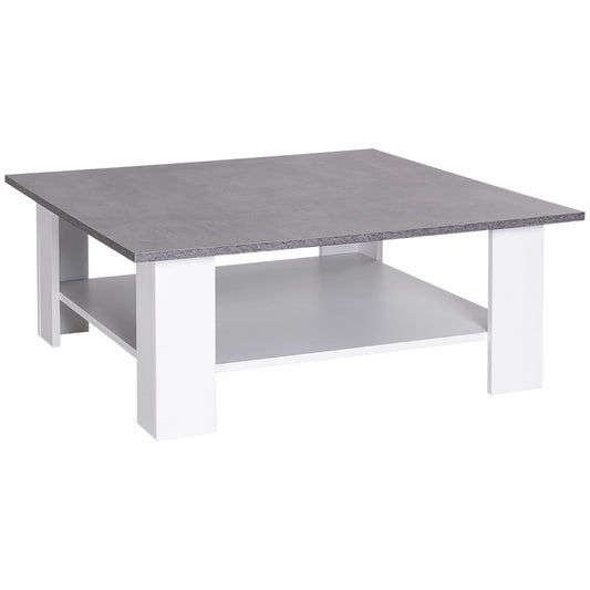 HOMCOM Square Coffee Table, Wooden Coffee Table with Storage, Cocktail Center Tea Table for Home Office, 80W x 80D x 31.5Hcm, Grey and White