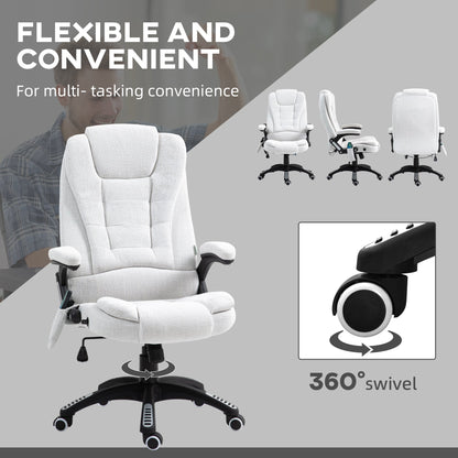 Vinsetto Massage Recliner Chair Heated Office Chair with Six Massage Points Linen-Feel Fabric 360√Ç¬∞ Swivel Wheels Cream White