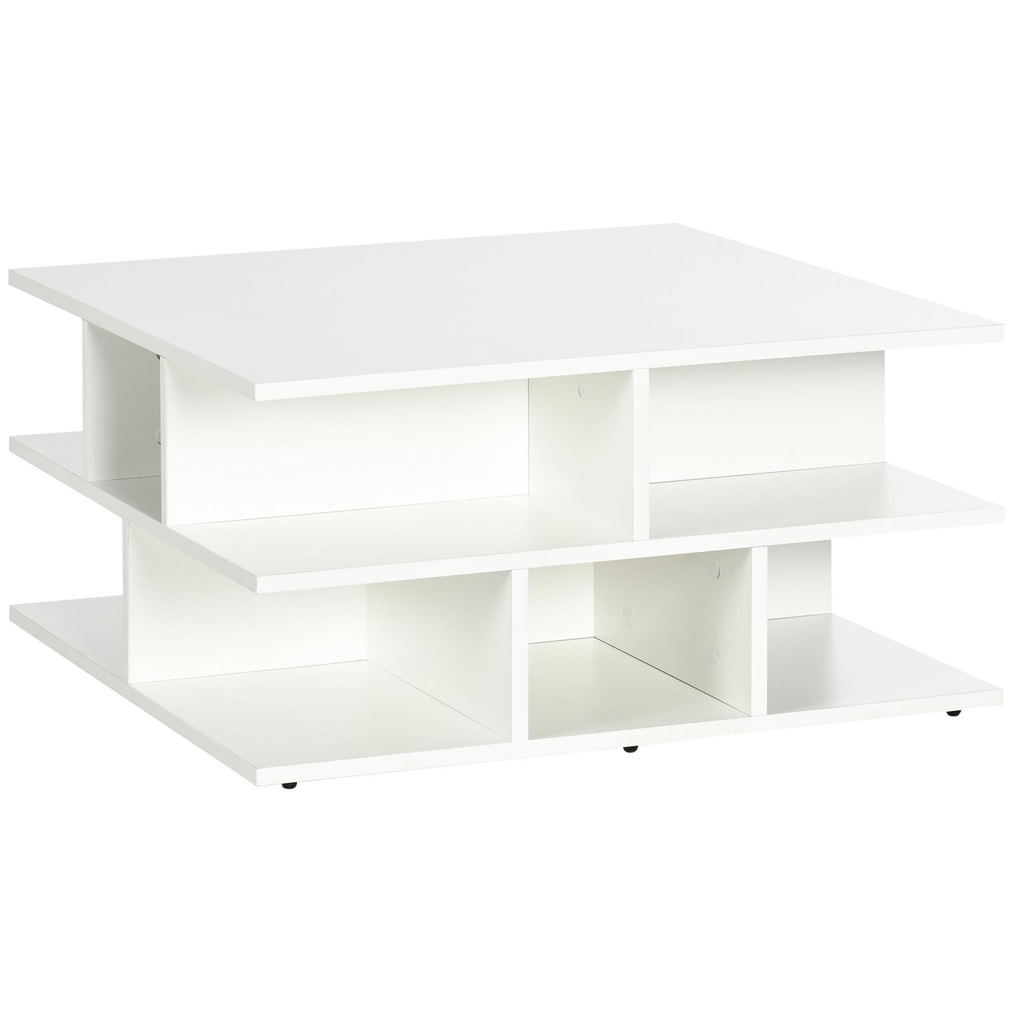 HOMCOM Square Coffee Tables for Living Room, Modern Cocktail Table with Multiple Storage Shelves, 70 x 70 x 36.5 cm, White