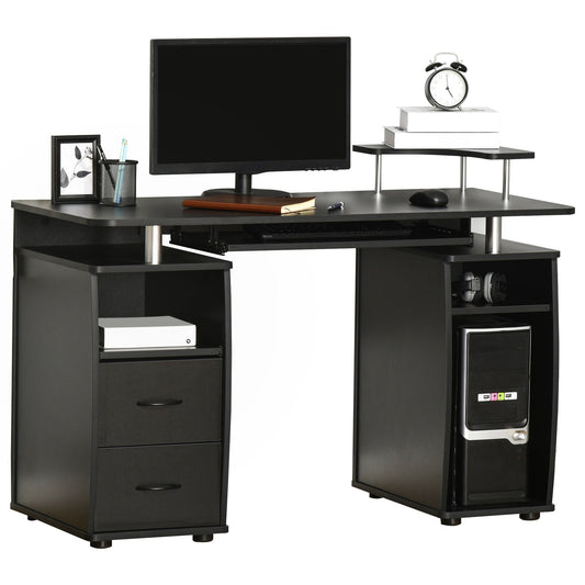 HOMCOM Computer Desk Office PC Table Workstation with Keyboard Tray, CPU Shelf, Drawers, Sliding Scanner Shelf, Black