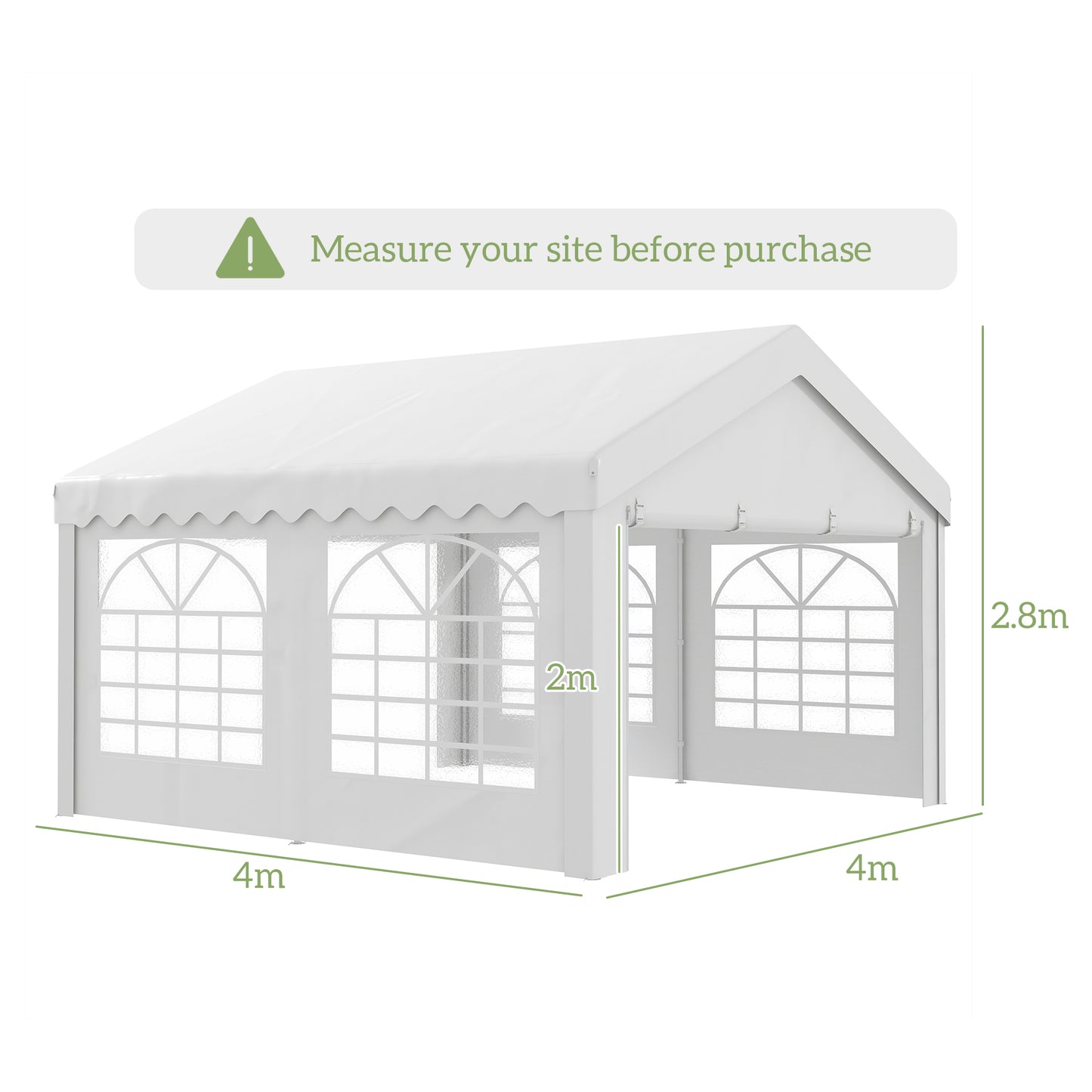 Outsunny 4m x 4m Garden Gazebo Carport Shelter w/ Removable Sidewalls & Doors Party Tent Shelter Car Canopy, White