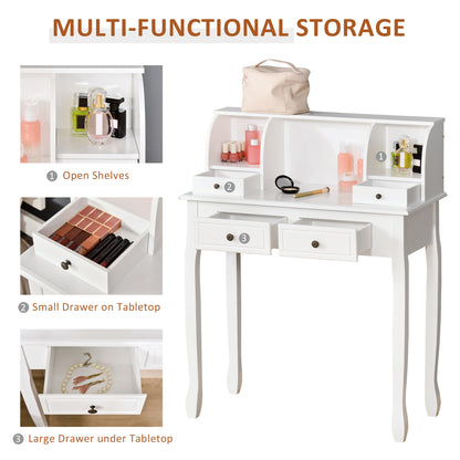 HOMCOM Dressing Table Vanity Make-Up 4 Drawers Dividers Console Desk Bedroom Furniture Nightstand Cosmetic Storage White