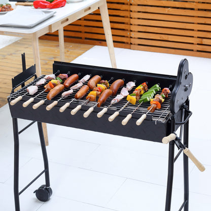 Outsunny Charcoal Barbecue Grill W/ 4 Wheels, size (85x36x90cm)-Black