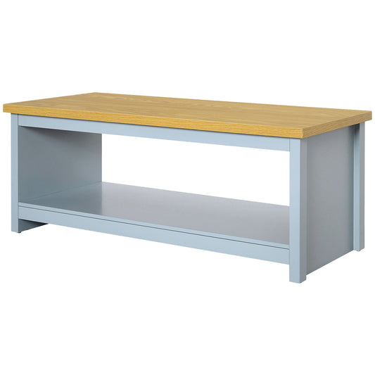 HOMCOM Coffee Table with Storage, Centre Table with Open Shelf and Wood Effect Tabletop, Rustic Living Room Table, Grey