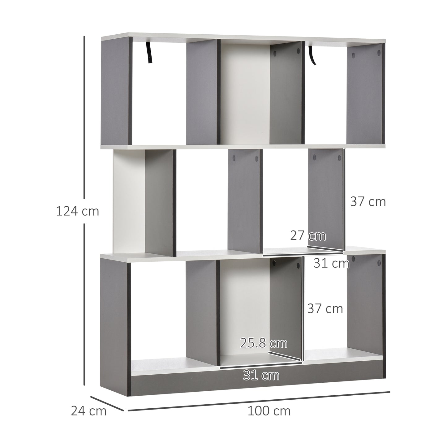 HOMCOM 3-Tier 8-Cube Home Office Display Unit Bookcase Shelving Unit Contemporary Stylish Versatile Freestanding w/ Anti-Tipping Safety Grey White