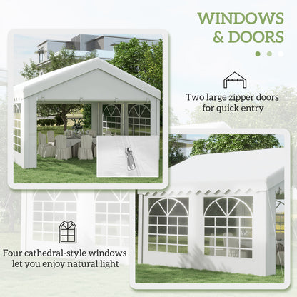 Outsunny 4m x 4m Garden Gazebo Carport Shelter w/ Removable Sidewalls & Doors Party Tent Shelter Car Canopy, White