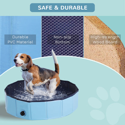 PawHut Foldable Dog Paddling Pool Pet Cat Swimming Pool Indoor/Outdoor Collapsible Summer Bathing Tub Shower Tub Puppy Washer (√é¬¶80 √É‚Äî 20H cm, Blue)