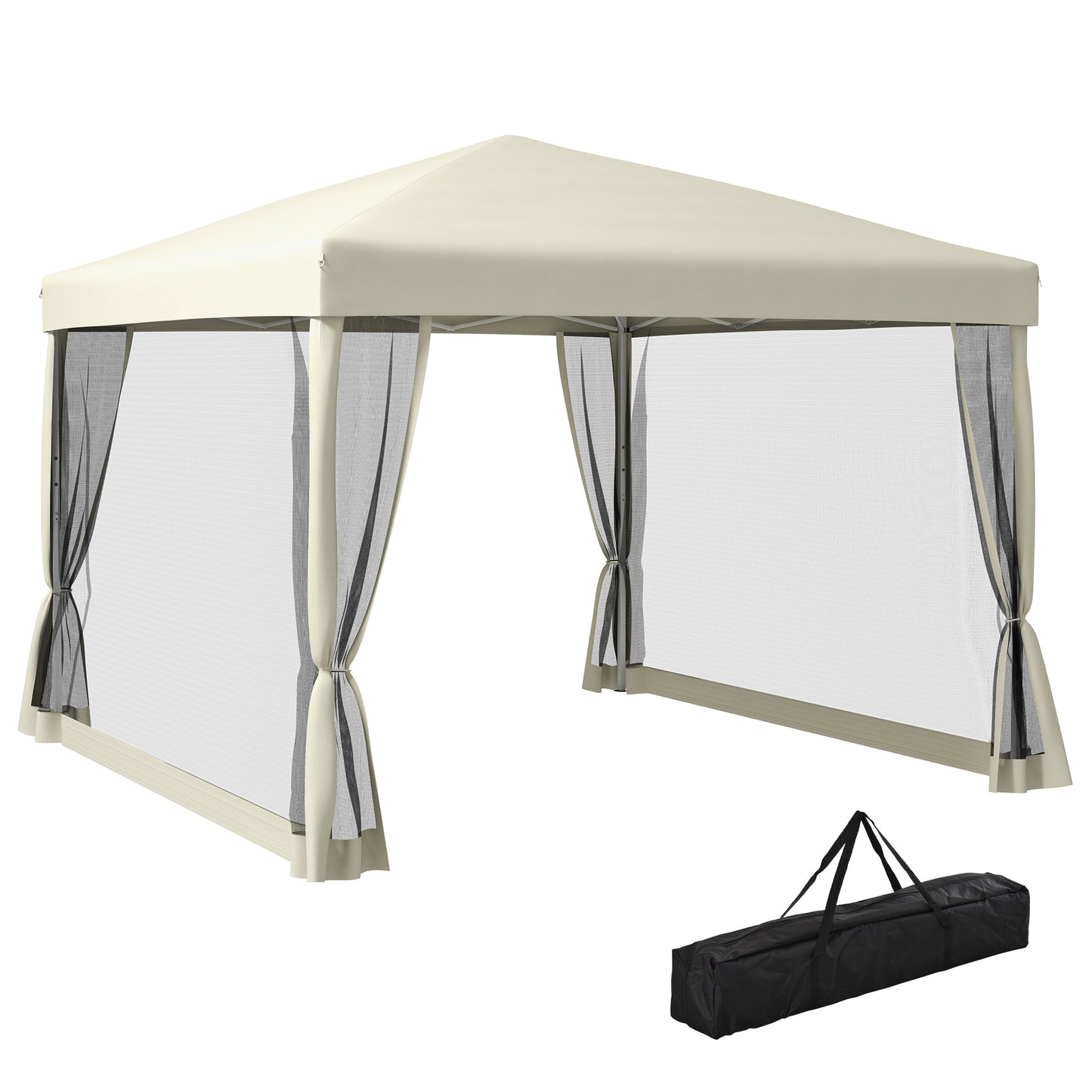 Outsunny 3 x 3(m) Pop Up Gazebo Canopy Tent with Carry Bag, Height Adjustable Mesh Screen House, Portable Garden Outdoor Shade Shelter