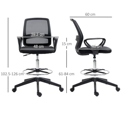 Vinsetto Ergonomic Mesh Back Drafting Chair, Tall Office Chair, Draughtsman Chair with Adjustable Height and Footrest 360√Ç¬∞ Swivel, Black