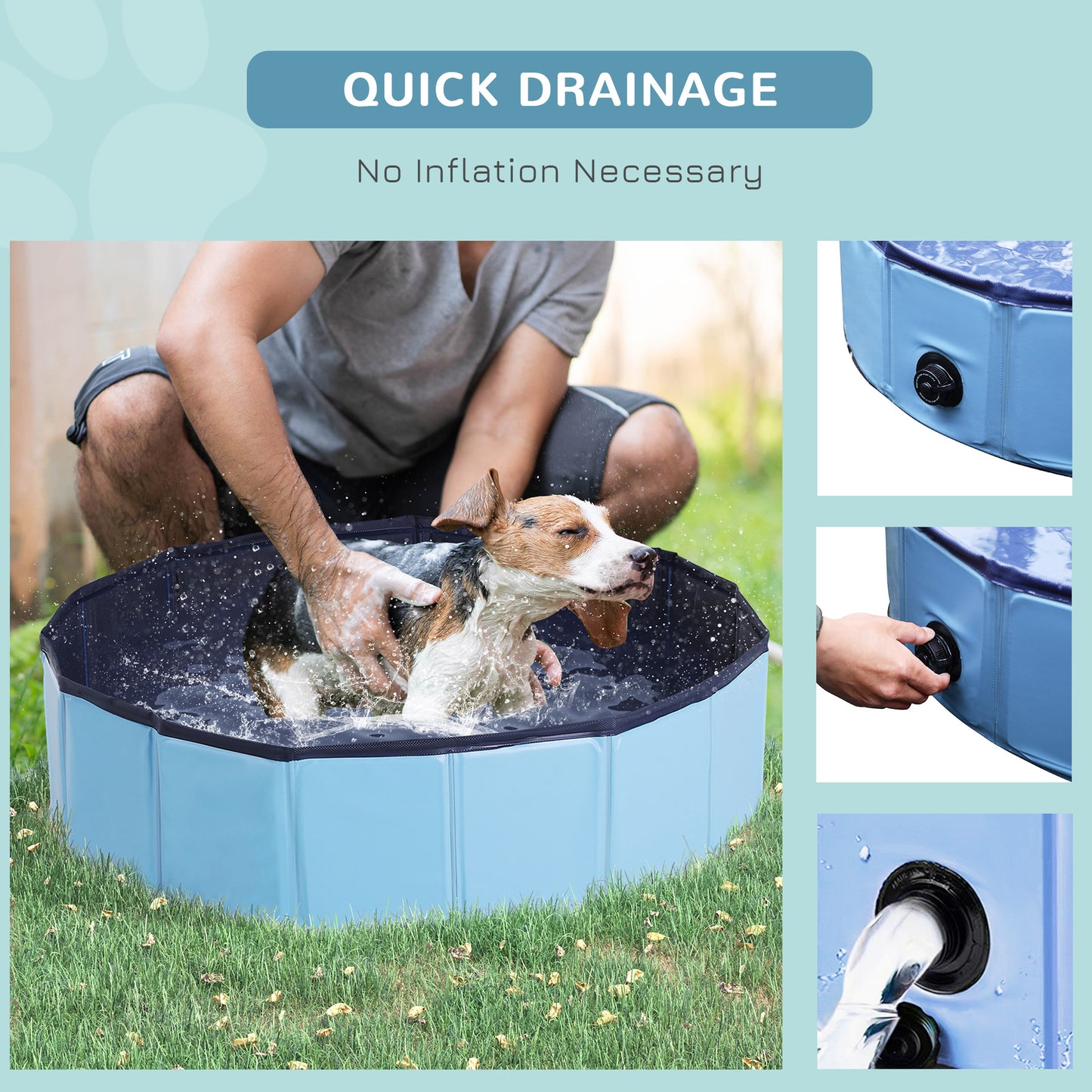 PawHut Foldable Dog Paddling Pool Pet Cat Swimming Pool Indoor/Outdoor Collapsible Summer Bathing Tub Shower Tub Puppy Washer (√é¬¶80 √É‚Äî 20H cm, Blue)