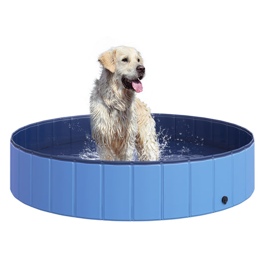 PawHut Foldable Dog Paddling Pool Pet Cat Swimming Pool Indoor/Outdoor Collapsible Summer Bathing Tub Shower Tub Puppy Washer (√é¬¶140 x 30H (cm), Blue)