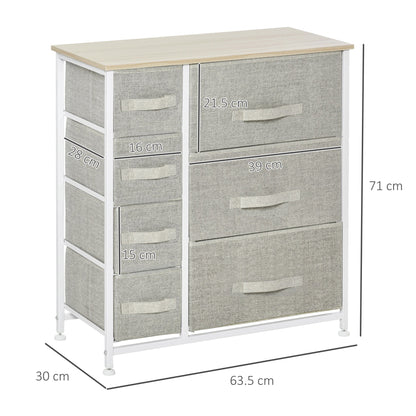 HOMCOM Chest of Drawers with 7 Drawers, Fabric Drawers with Large Storage Space, Drawers Dresser with Metal Frame, Adjustable Feet for Bedroom Living Room, Light Grey