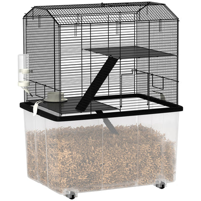 PawHut Three-Tier Gerbil Cage, Hamster Cage for Dwarf Hamster, Syrian Hamster w/ Wheels, Deep Bottom, Food Dish, Water Bottle