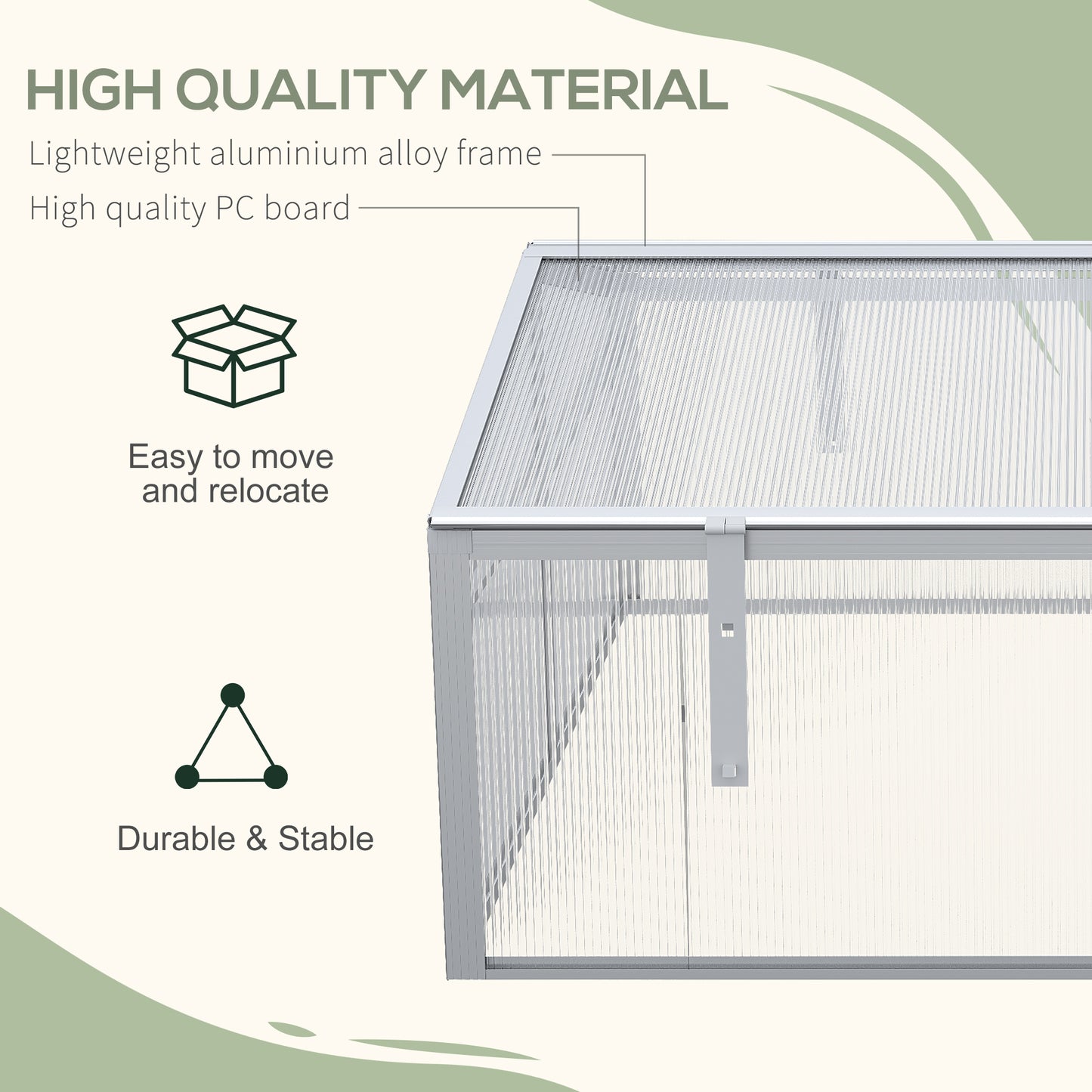 Outsunny Cold Frame, Outdoor Greenhouse, Polycarbonate Grow House Flower Vegetable Plants Raised Bed Garden Allotment Protector Aluminium Frame 100 x 100 x 48 cm