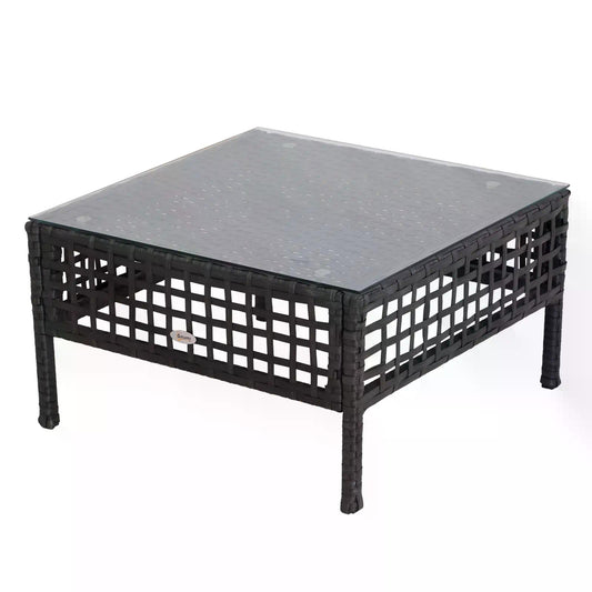 Outsunny Rattan End Table W/Glass-Black