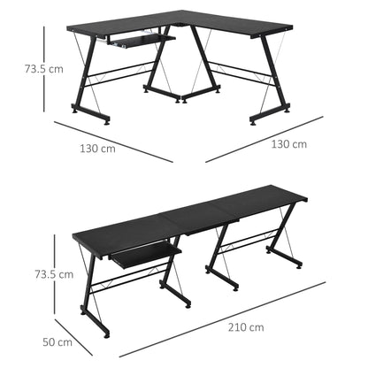 HOMCOM L Shaped Gaming Desk, Corner Computer Desk with Keyboard Tray, Work Table for Home Office, Study Workstation, 130 x 130 x 73.5cm, Black