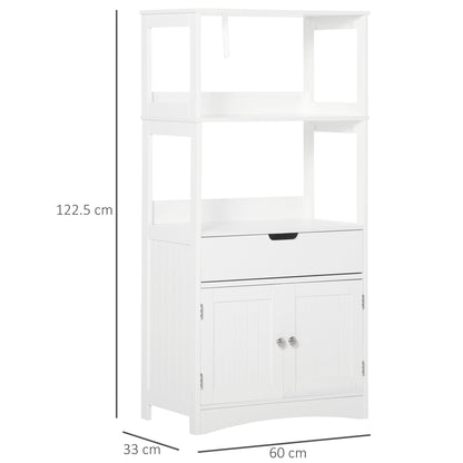 kleankin Bathroom Floor Cabinet, Free Standing Kitchen Cupboard with Shelves, Drawer and Doors, Storage Organizer for Living Room, White